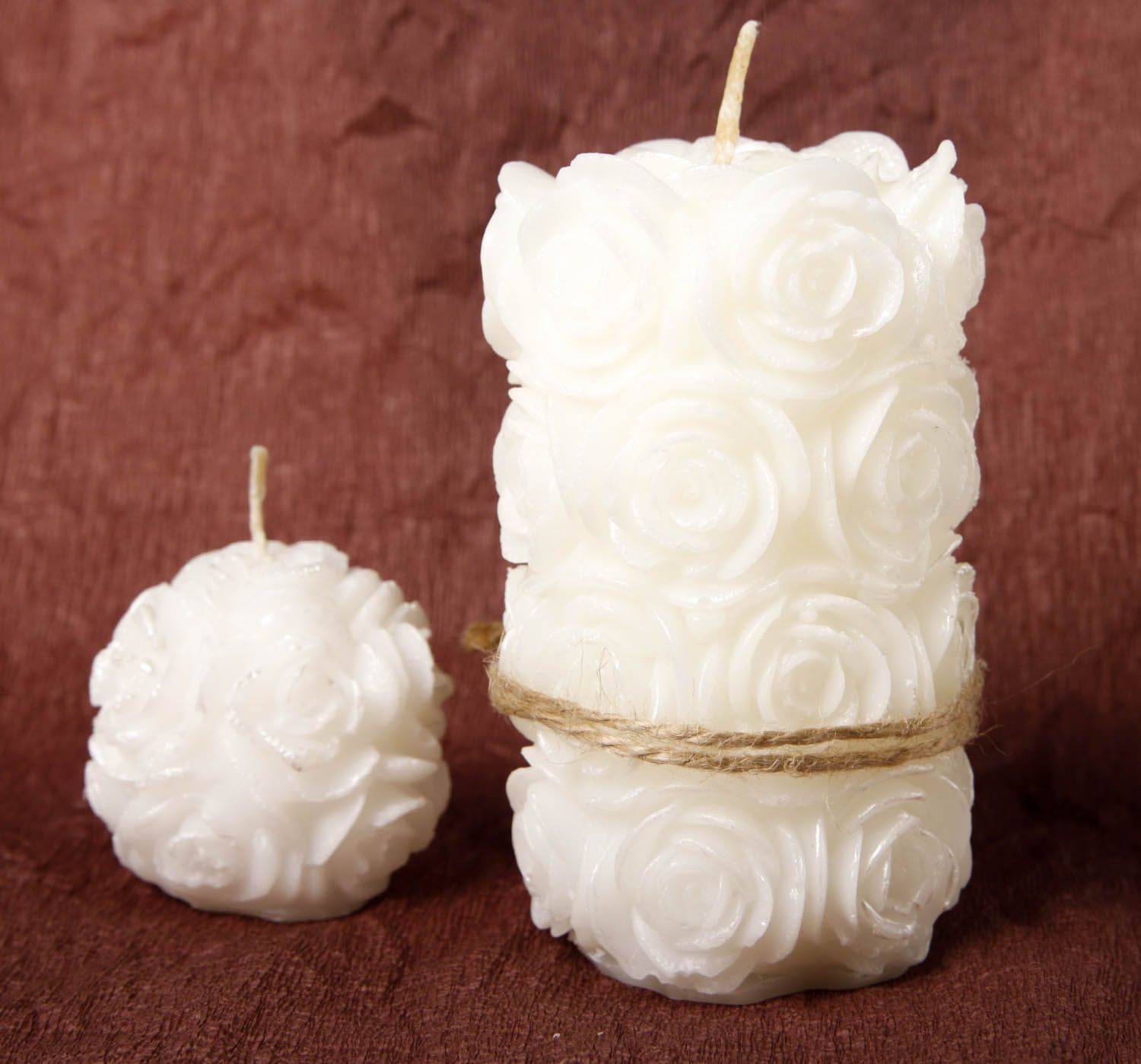 Необычные свечи белые розы свечи ручной работы красивые свечи из стеарина 2 шт фото 4