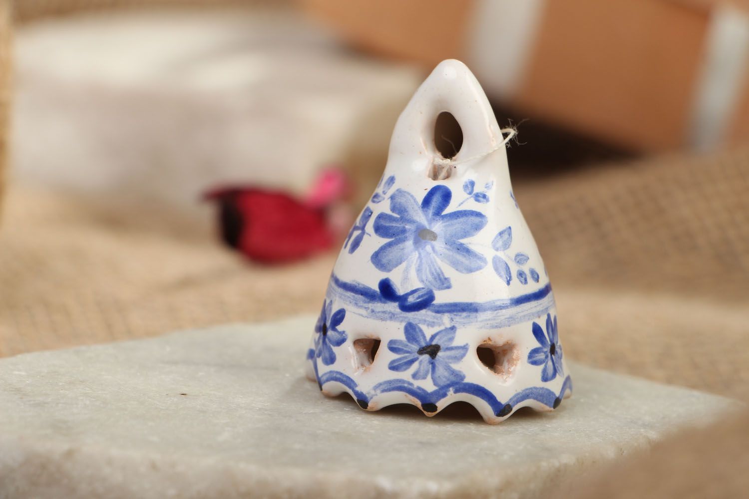 Small painted clay bell photo 5