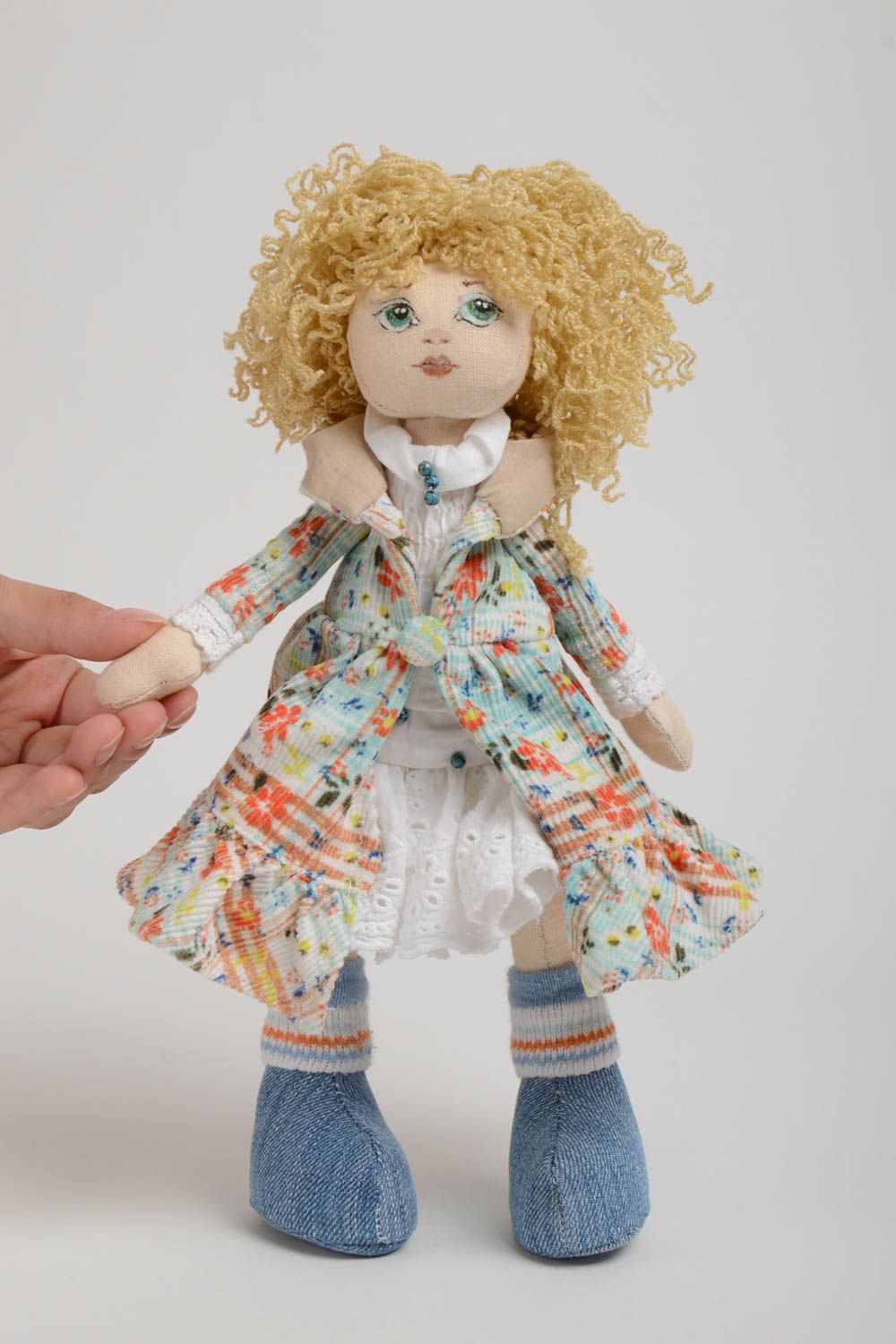 Designer fabric doll made of natural materials designer handmade toy for decor photo 5