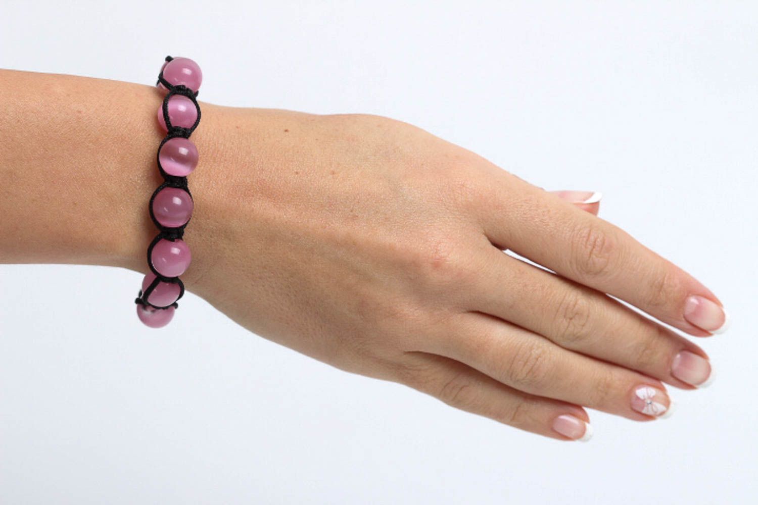 Handmade cat's eye stone bracelet fashion jewelry pink stone jewelry for girls photo 5