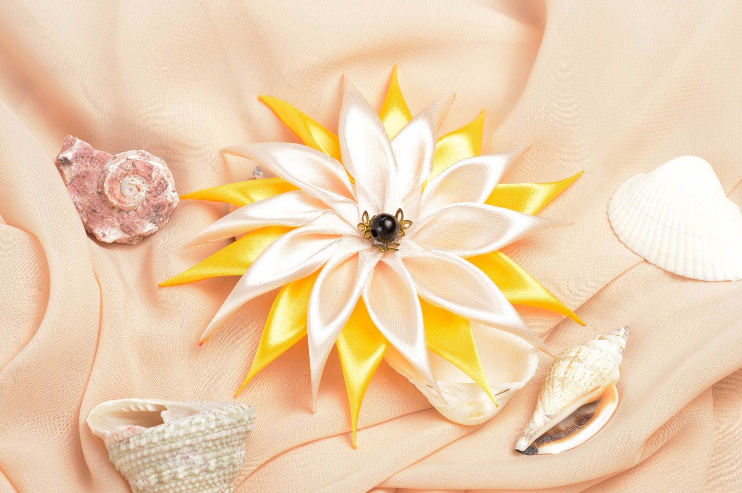 Gelb weiße Blume Haarspange handgemachter Schmuck Accessoire für Mädchen grell  foto 1