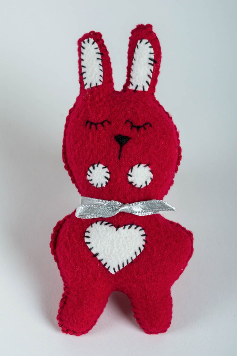 Künstlerisches Kuscheltier aus Stoff Hase in Rosa klein schön für Kind handmade foto 2