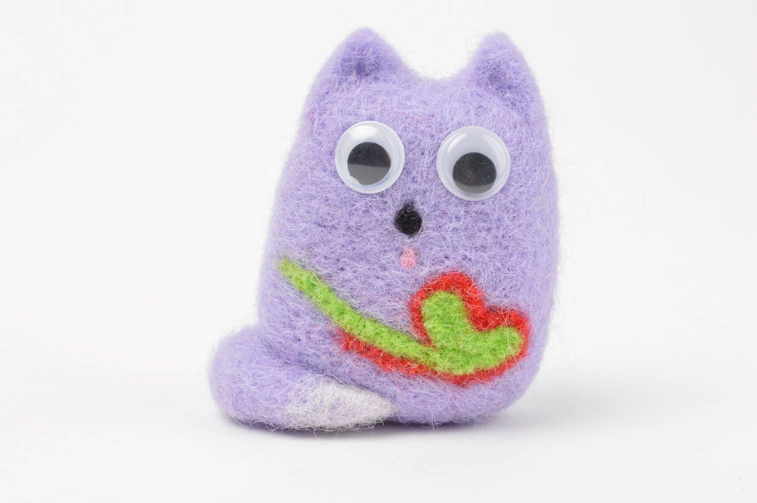 Handmade Kuscheltier Katze violett aus Wolle Stoff Spielzeug Geschenk für Kinder foto 2