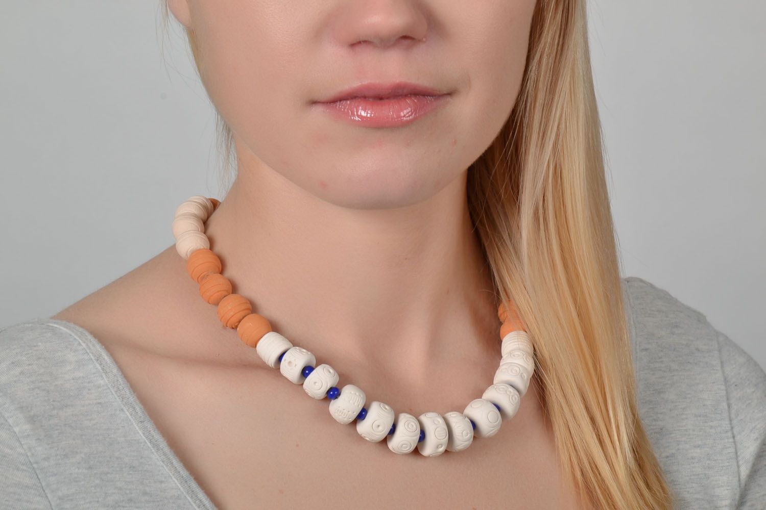 Ethnic clay bead necklace photo 2