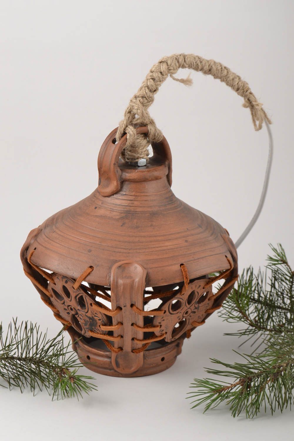 Lampe aus Keramik im Ethno Stil handmade Lampe aus Ton Keramik Leuchte braun foto 1