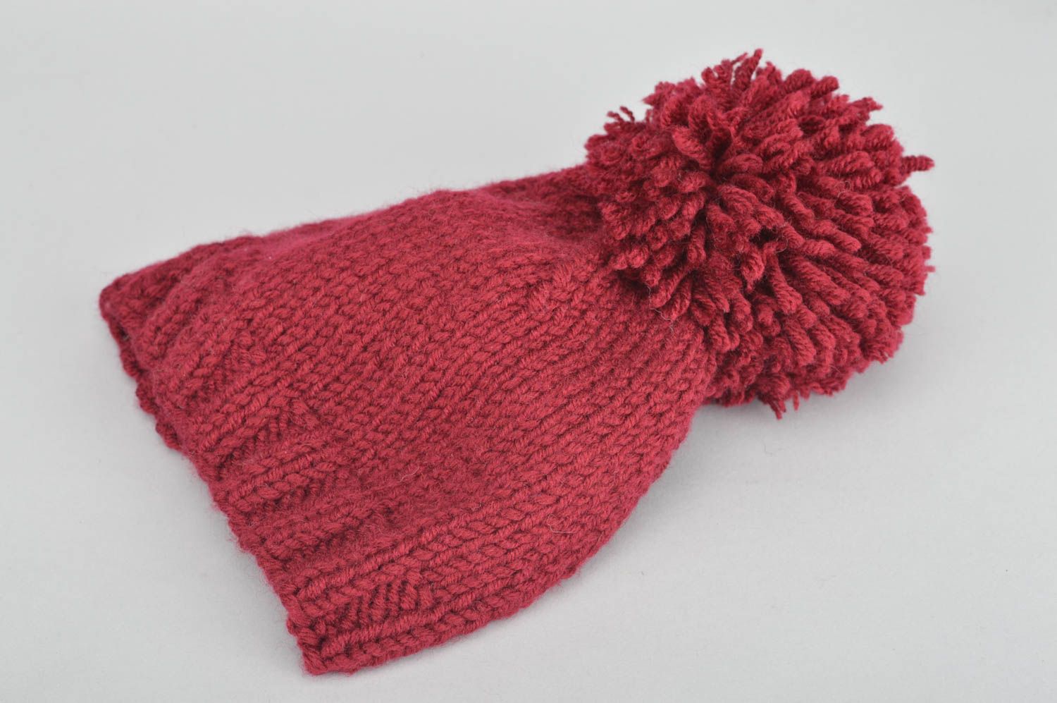 Вязаная шапка зимняя шапка ручной работы вязаная шапочка для девочки с помпоном фото 2
