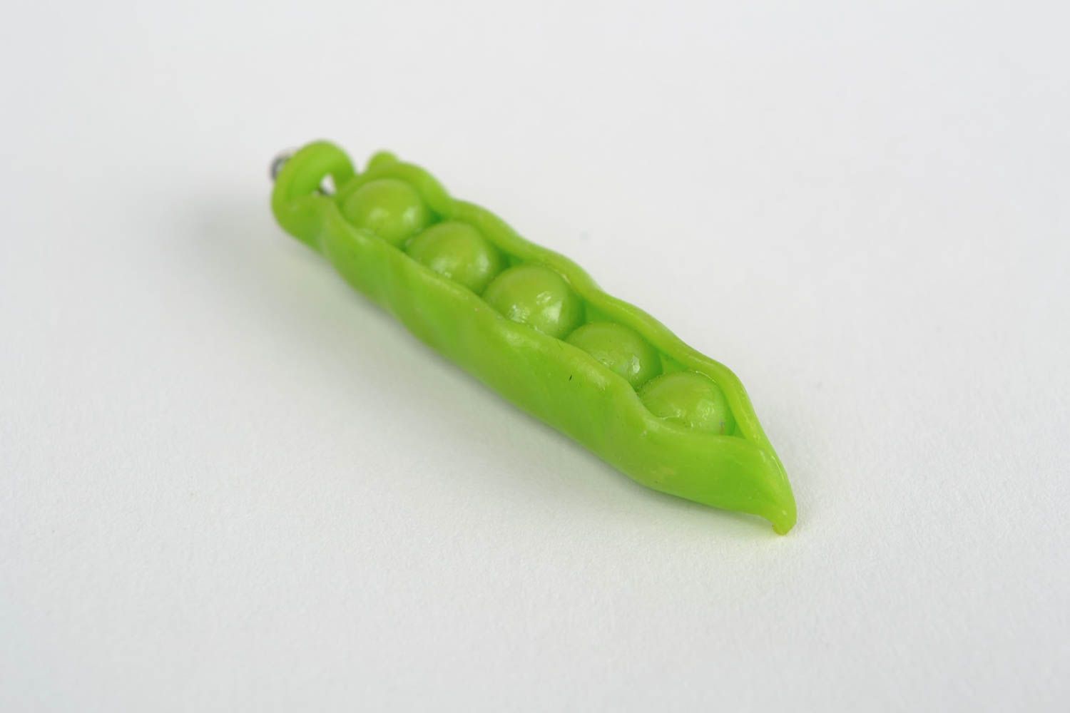 Small nice handmade polymer clay neck pendant in the shape of peas pod photo 4