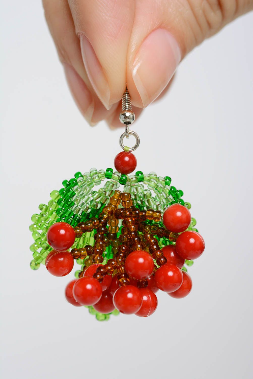 Beaded earrings Viburnum Berries bright beautiful handmade woven accessory photo 3