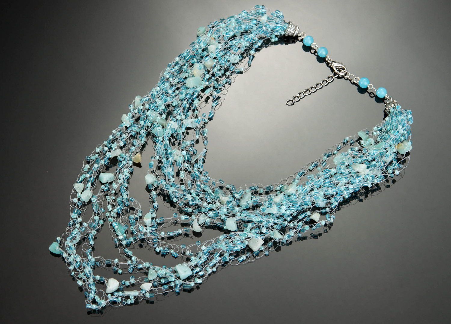 Mehrreihige Halskette aus Aquamarin foto 2