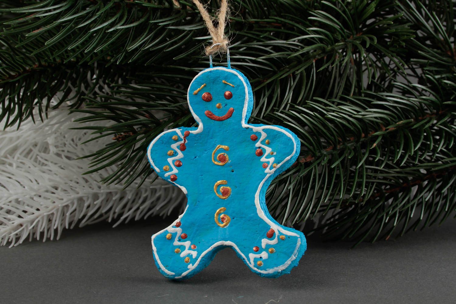 Handmade unusual Christmas figurine designer blue hanging New Year tree toy photo 1