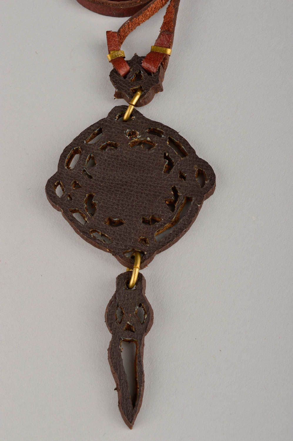 Handmade unusual leather pendant stylish feminine jewelry cute pendant photo 5