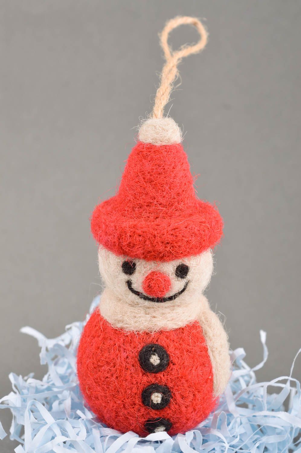 Валяная игрушка ручной работы декор на стену игрушка из шерсти Снеговик фото 1
