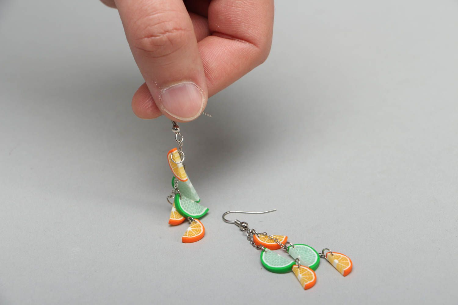 Long polymer clay earrings Citrus photo 3