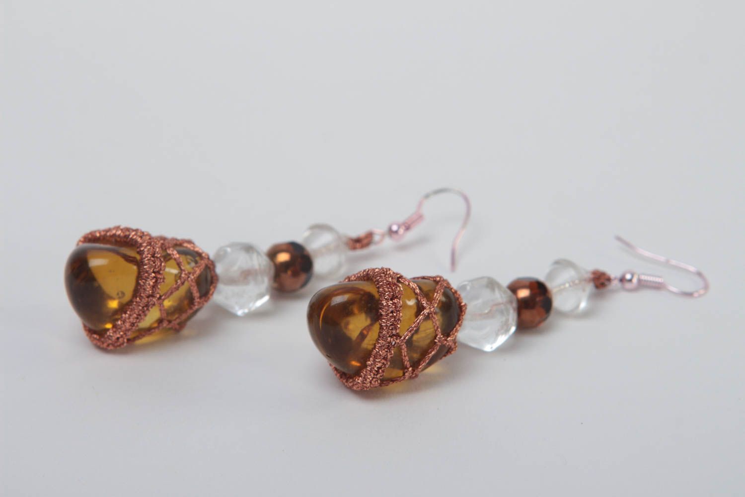 Boucles d'oreilles en verre Bijou fait main pendantes marron Cadeau pour femme photo 3