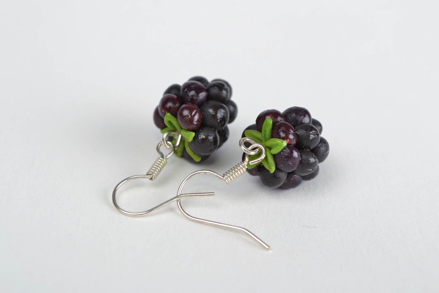 Beautiful unusual cute stylish fancy handmade polymer clay blackberries earrings photo 3