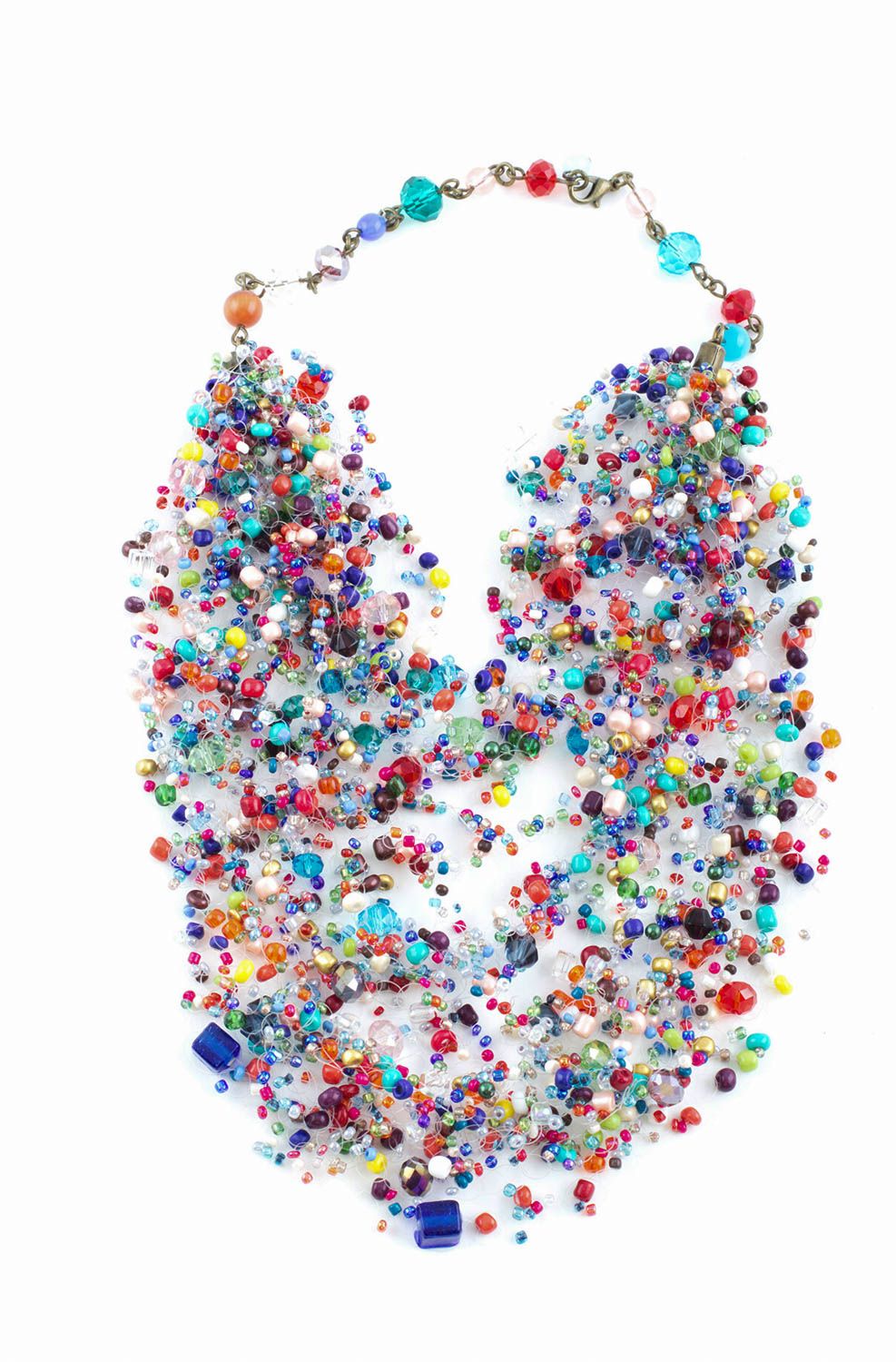 Collier en perles de rocaille Bijou fait main multicolore large Cadeau femme photo 3