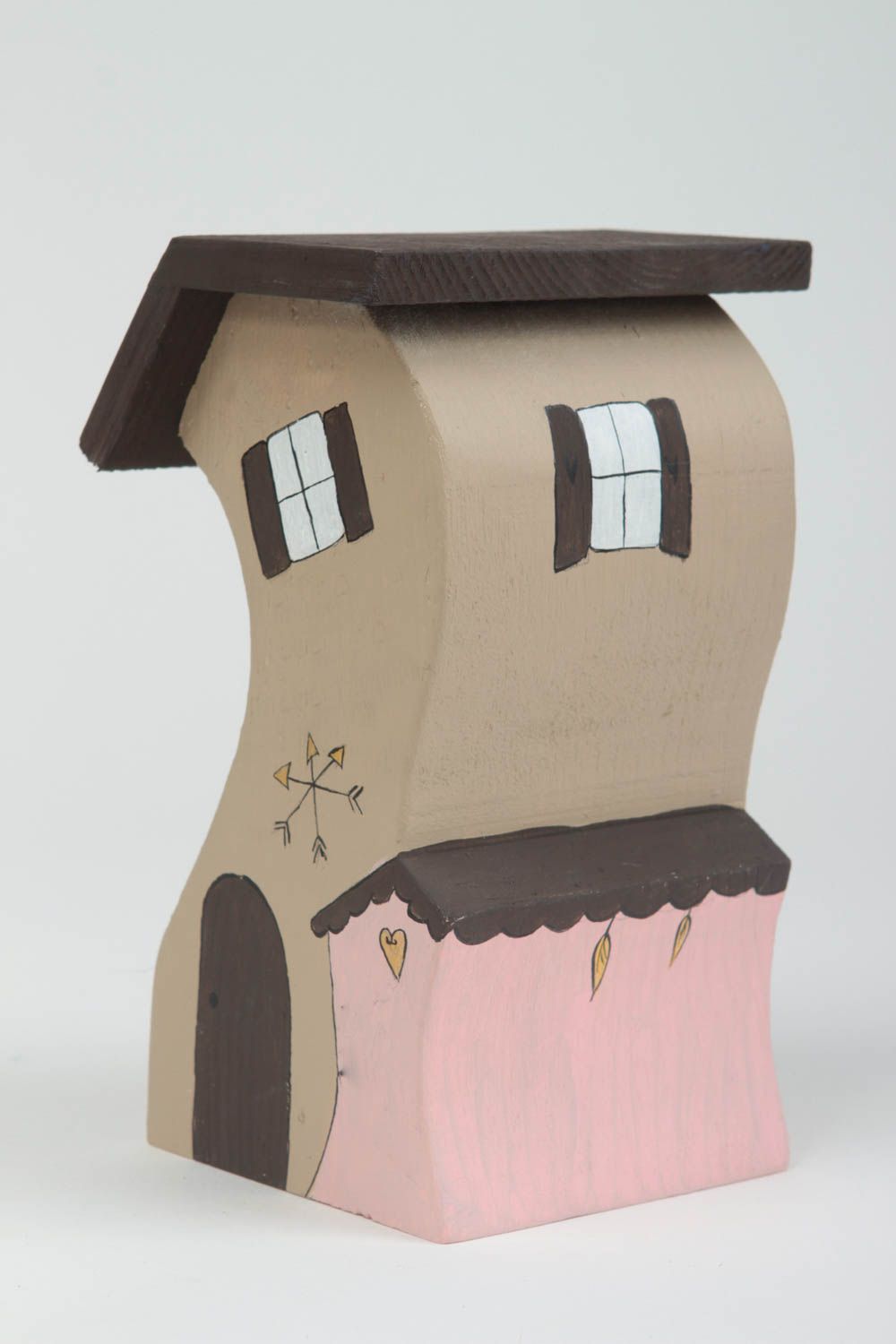 Deko Haus handgemacht Figur aus Holz schöne Dekoration Designer Geschenk bemalt foto 2