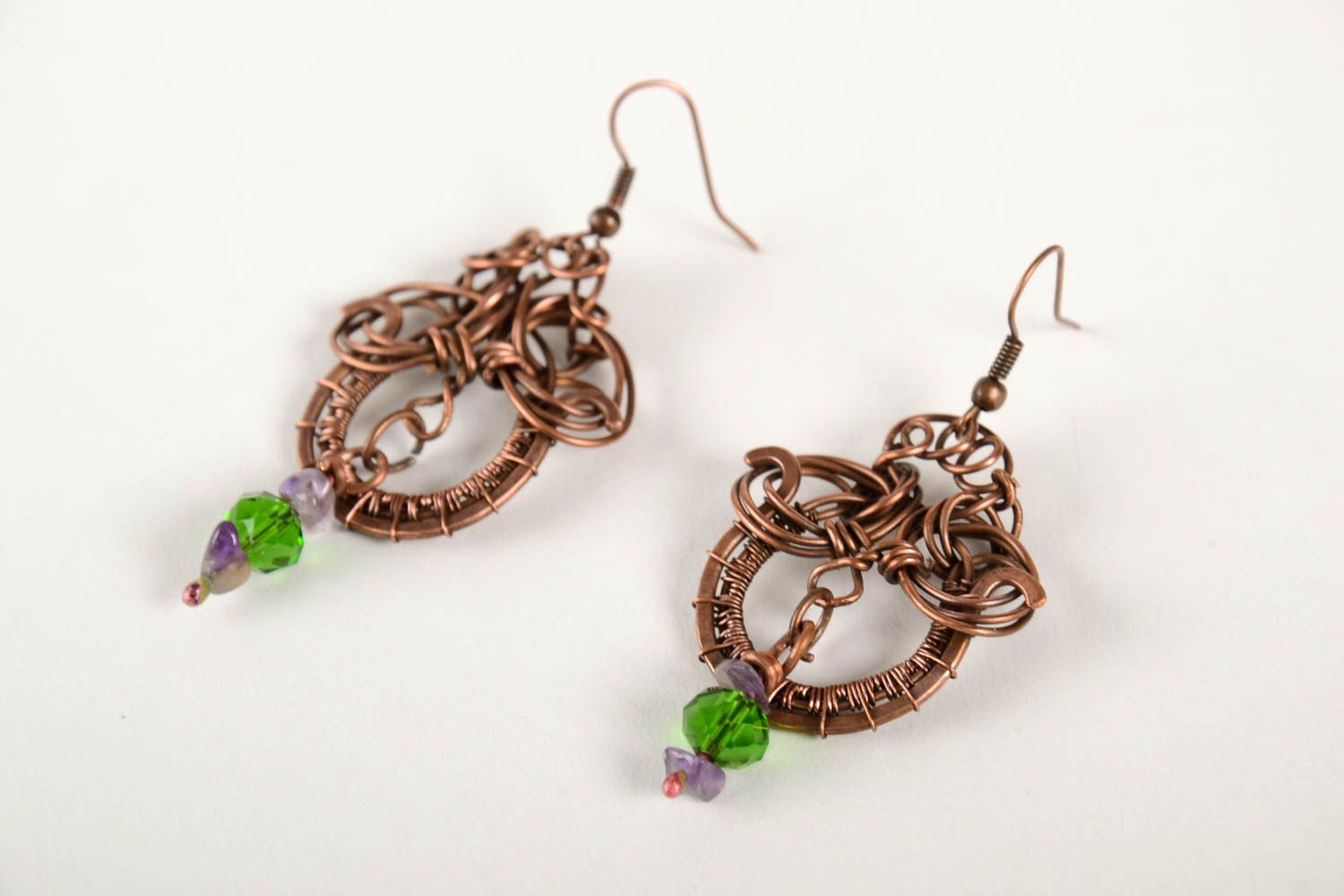 Handmade copper dangling earrings stylish vintage jewelry designer earrings photo 5