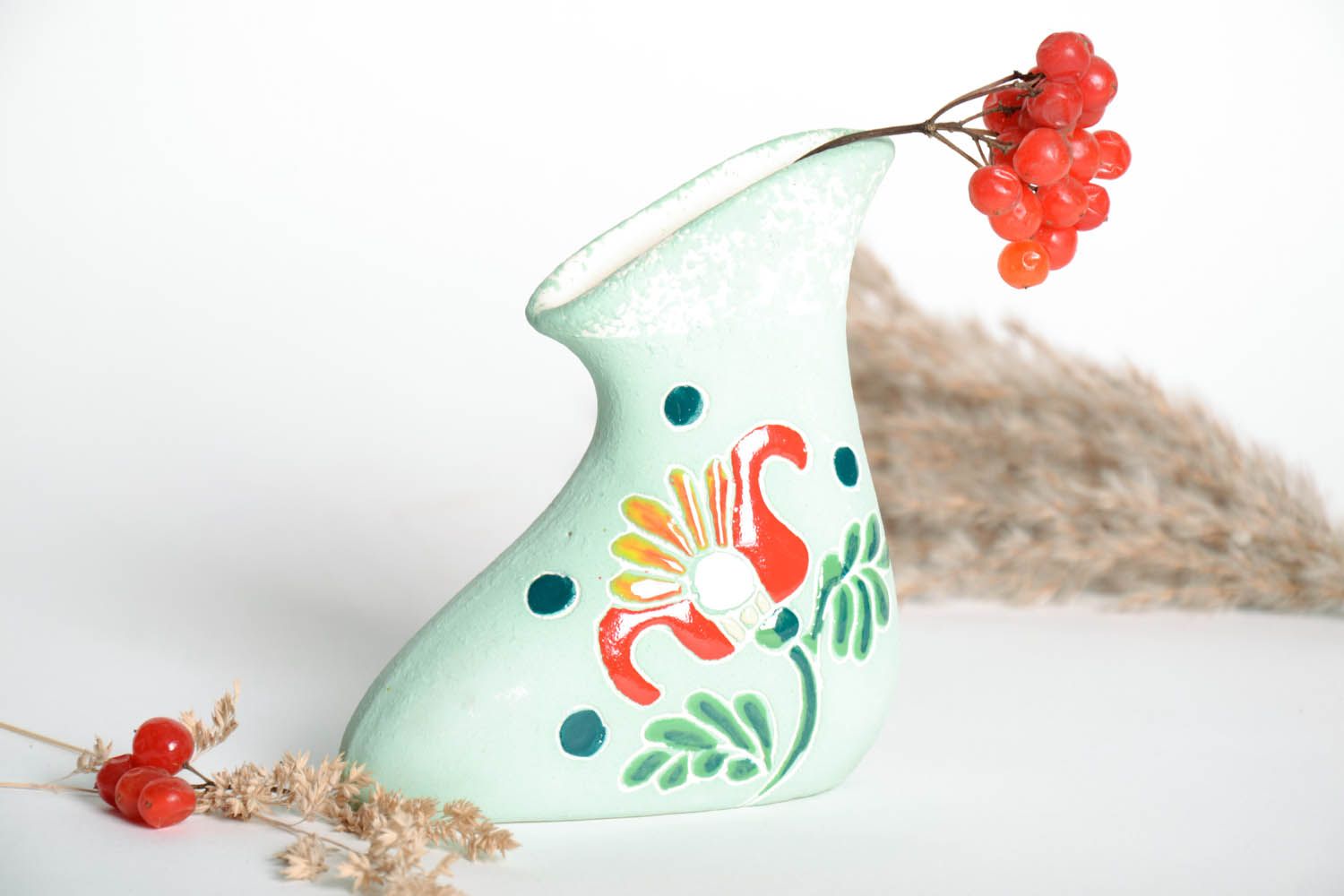 Olive color 5 inches floral design ceramic table vase 0,6 lb photo 1