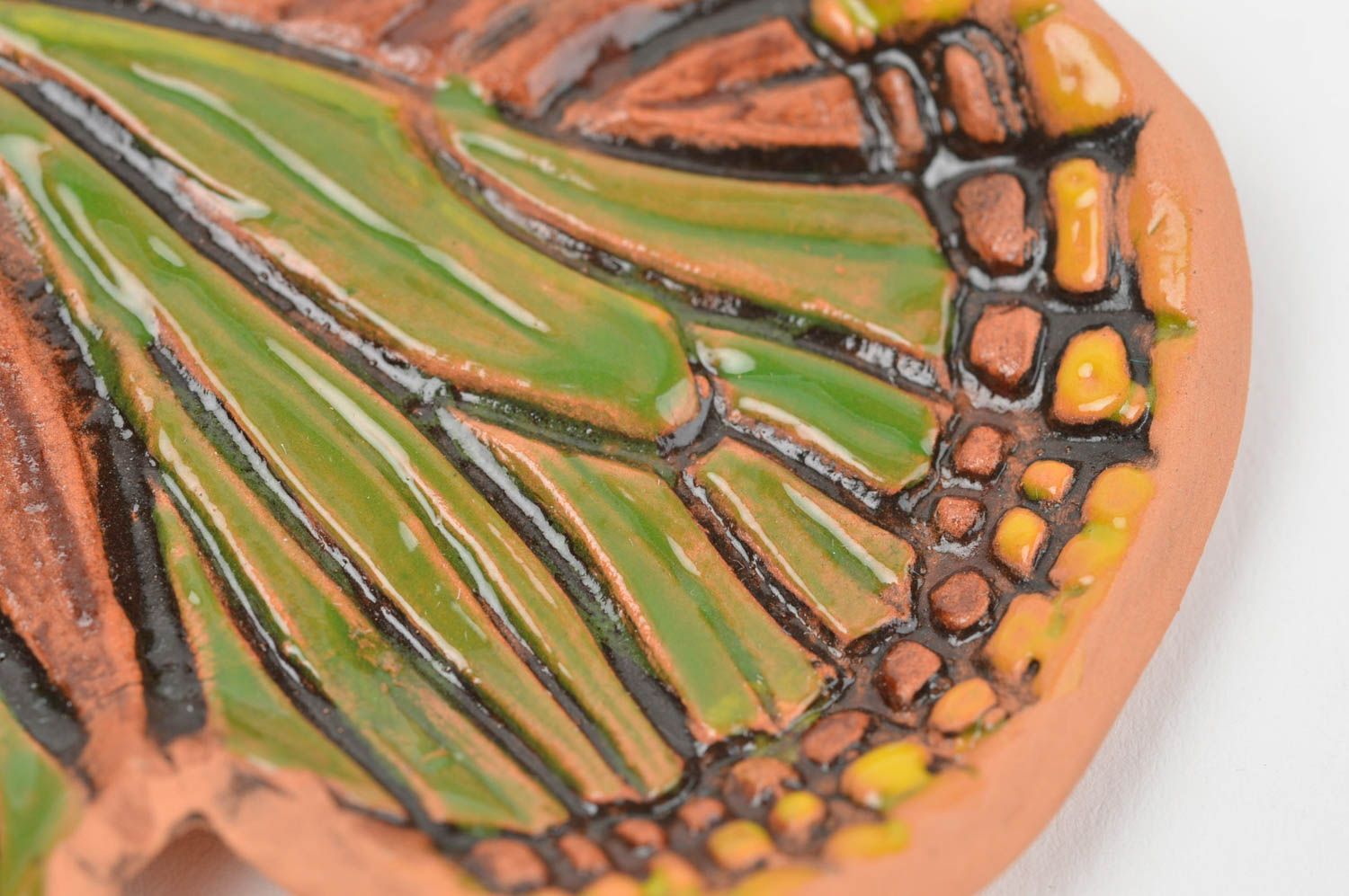Assiette céramique en forme de papillon peinte verte décorative faite main photo 5