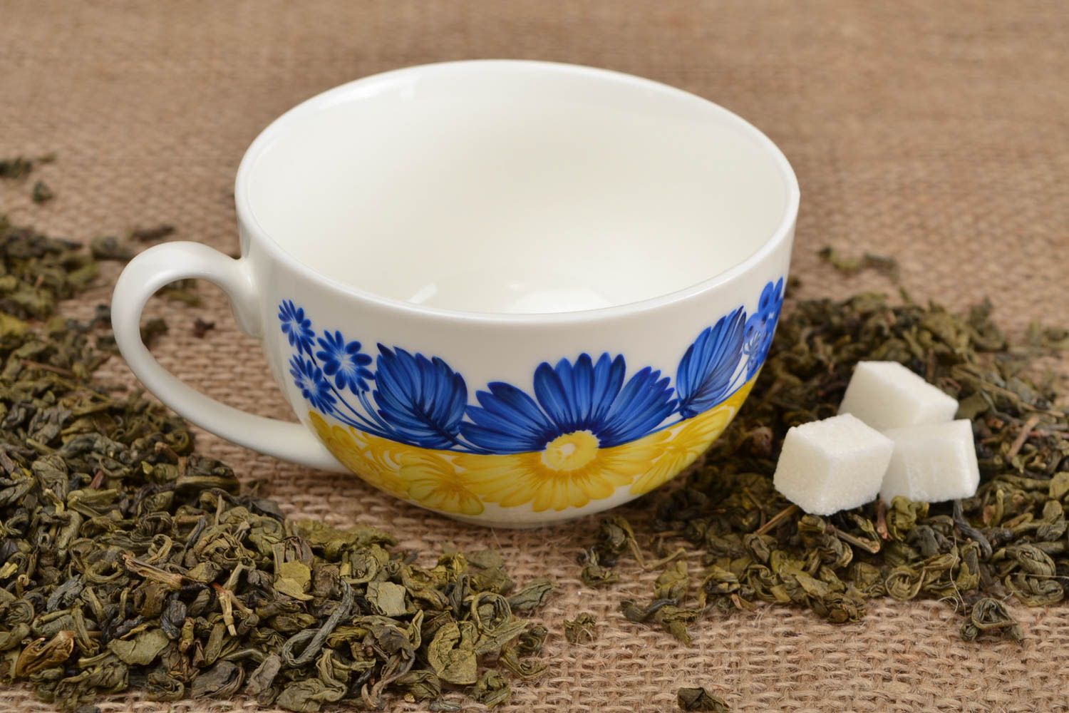 Tasse à thé fait main Mug original porcelaine Cadeau original 25 cl bleu jaune photo 1