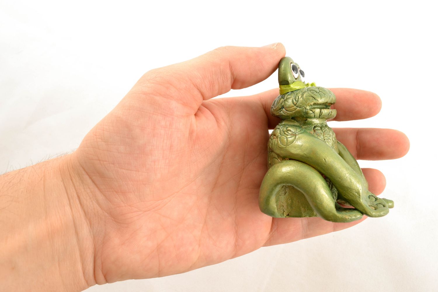 Figurine grenouille grande verte en argile faite main photo 1