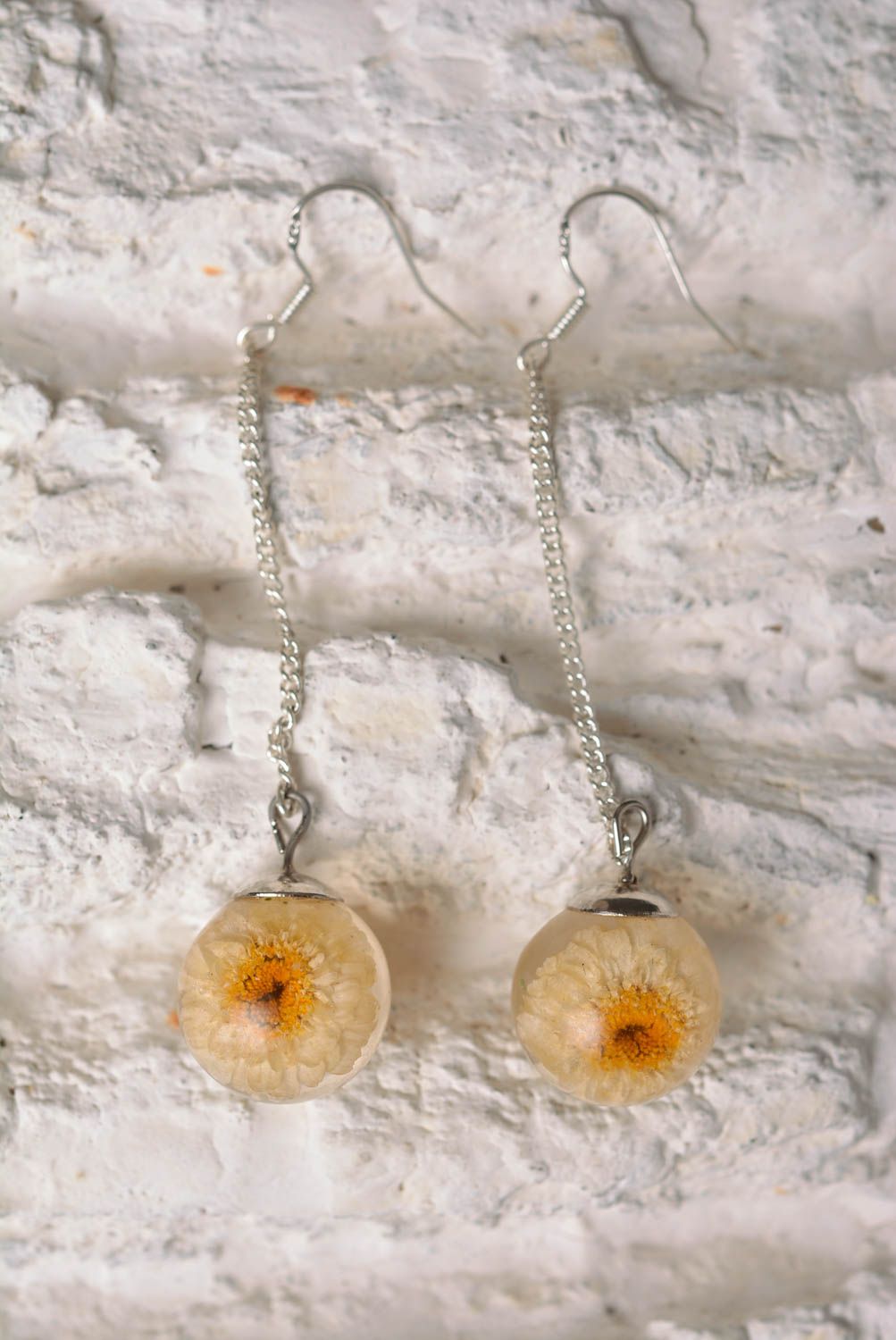 Handmade accessories chamomile earrings metal earrings handmade flower earrings  photo 1