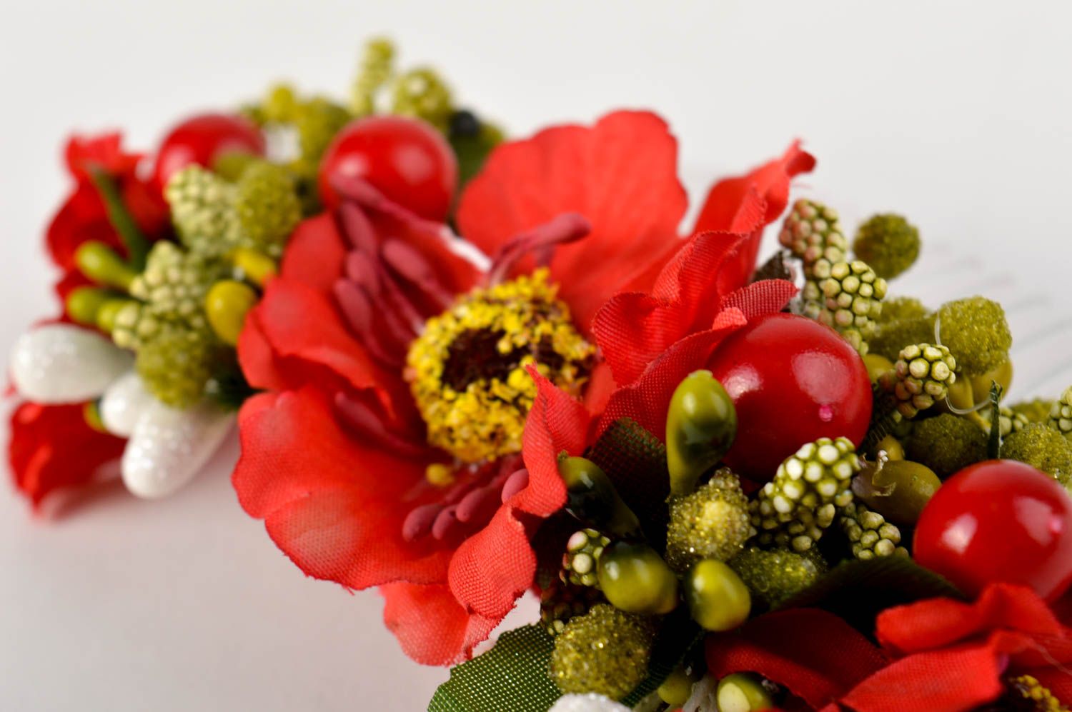 Greller roter Blumen Haarkamm handmade Damen Modeschmuck Accessoire für Haare  foto 4