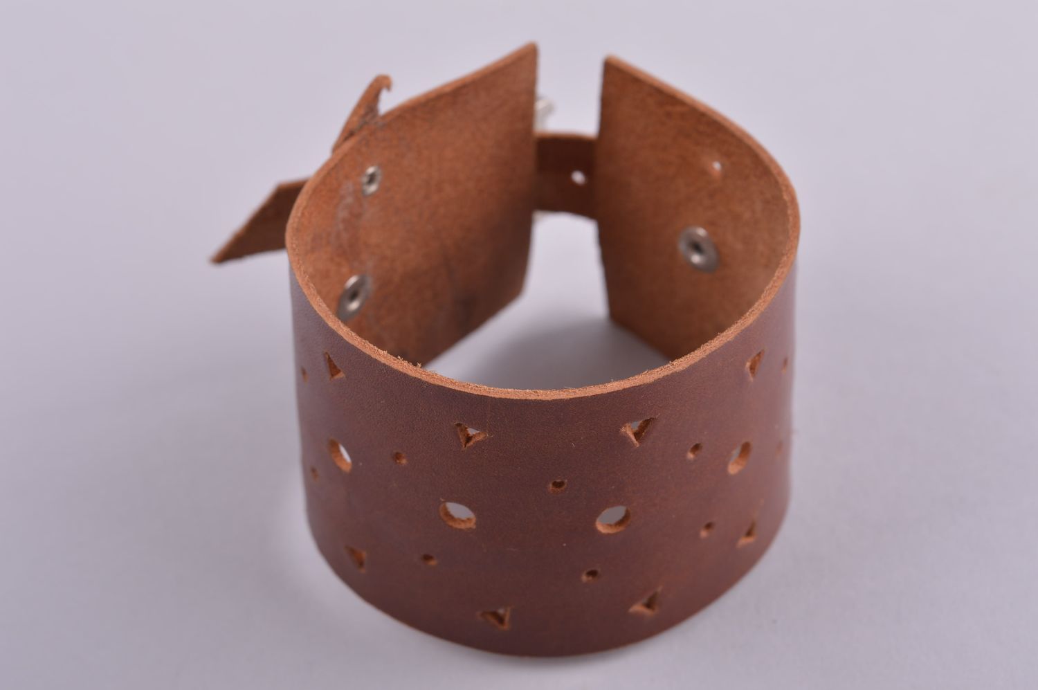 Handmade designer leather bracelet wide unisex bracelet cute brown jewelry photo 2