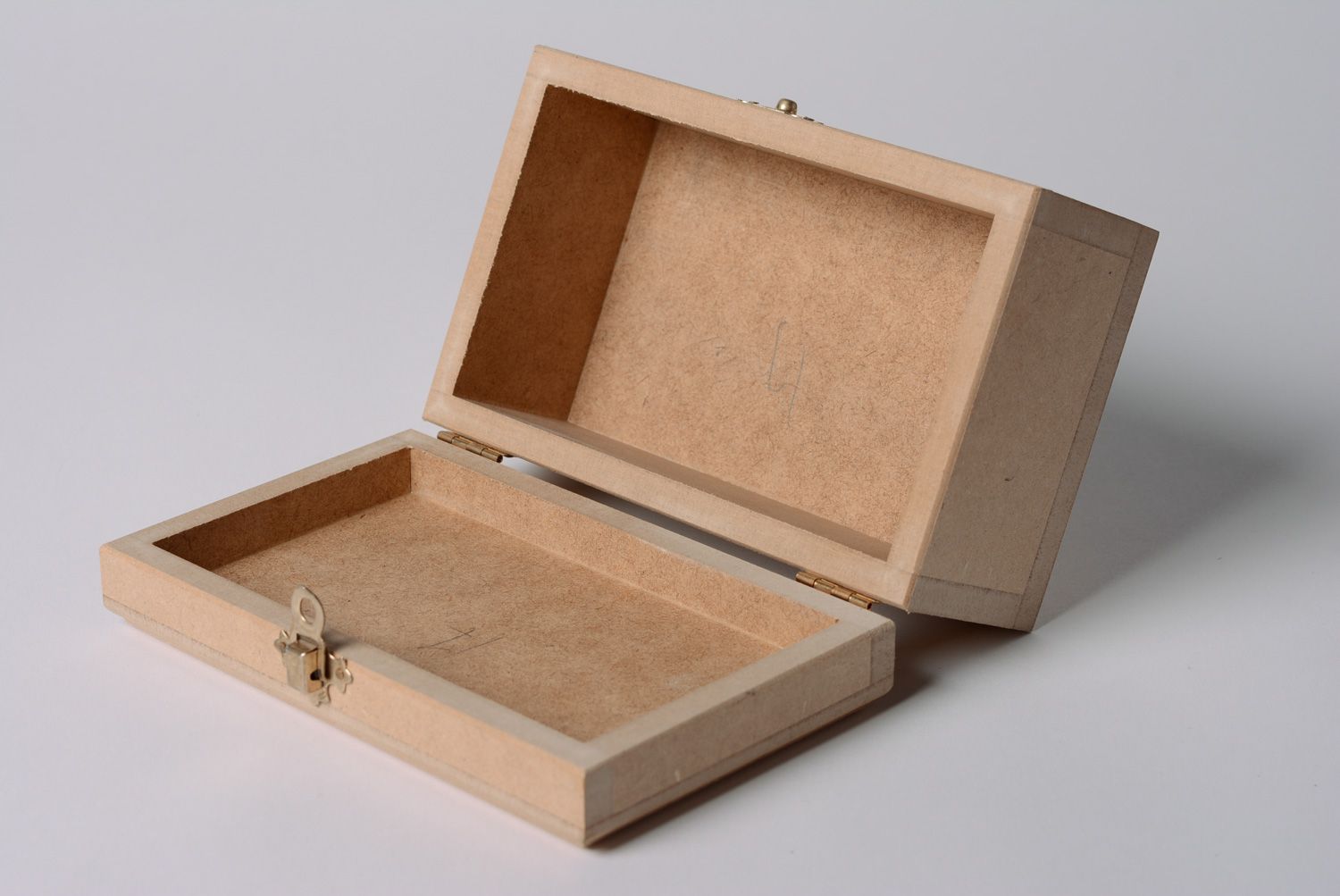 Handmade rectangular plywood blank jewelry box for painting with metal lock photo 5