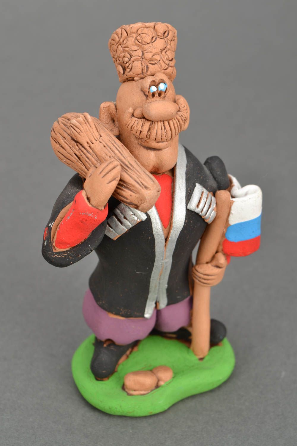 Homemade clay statuette Cossack with Club photo 3