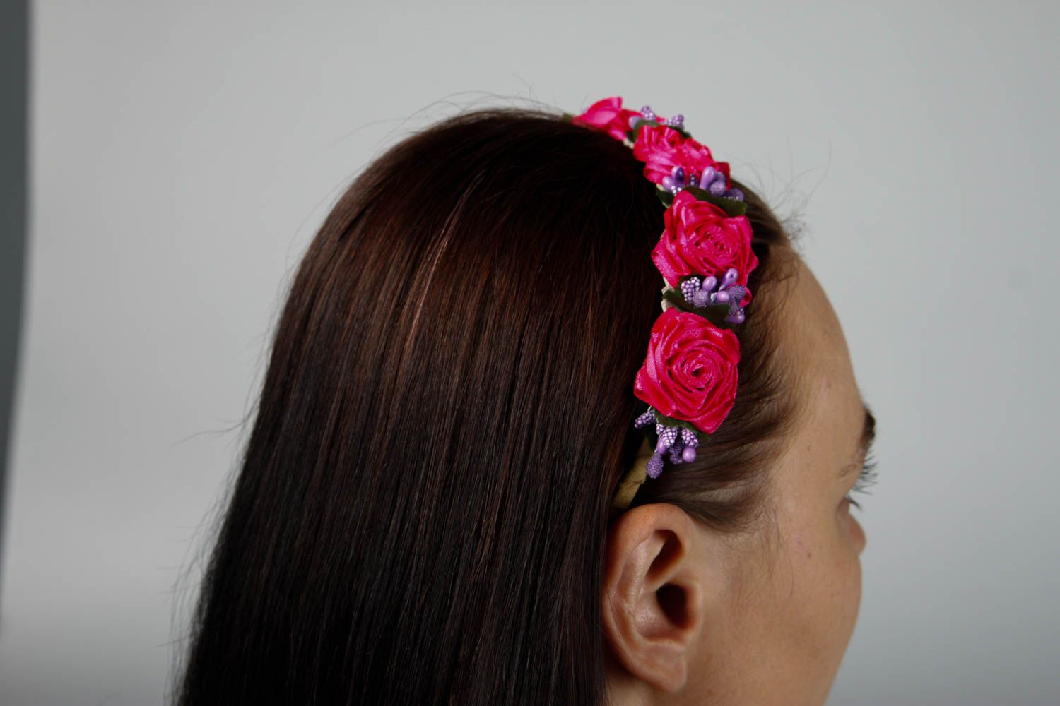 Serre-tête à fleurs fait main Cerceau cheveux rose romantique Cadeau femme photo 2