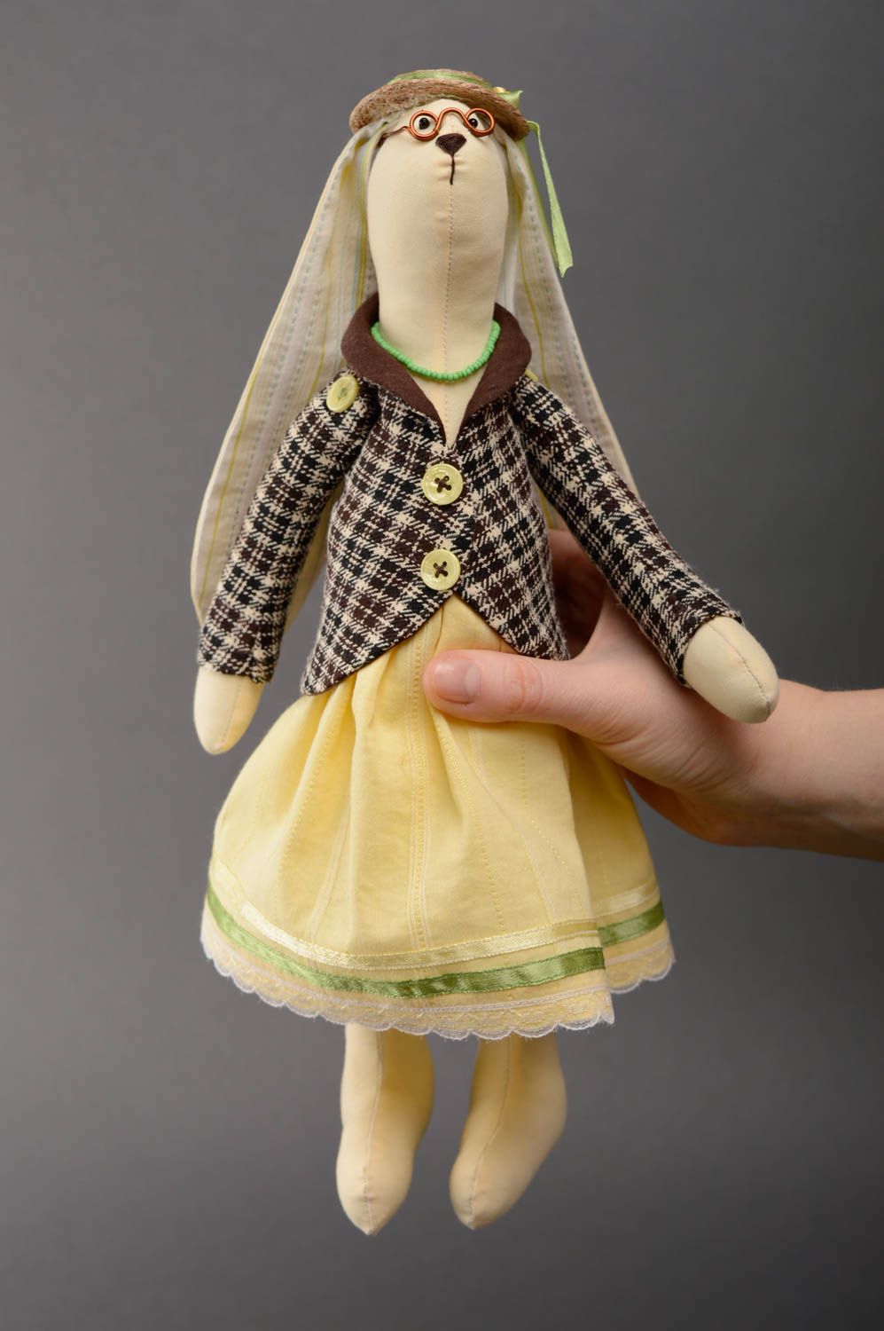 Textile toy hares in checkered jackets photo 5