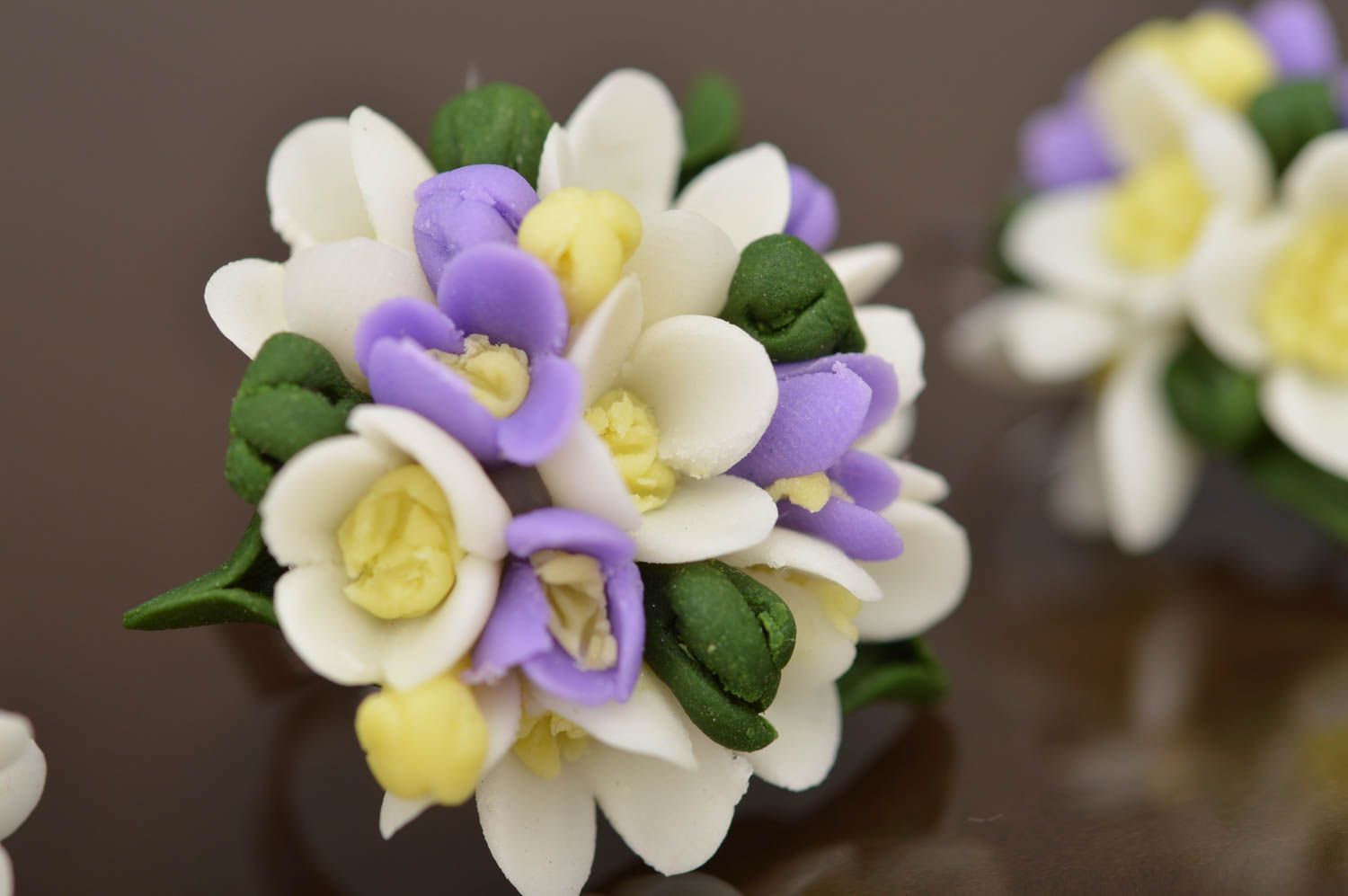 Set de bijoux faits main bague et boucles d'oreilles en forme de boules fleurs photo 4