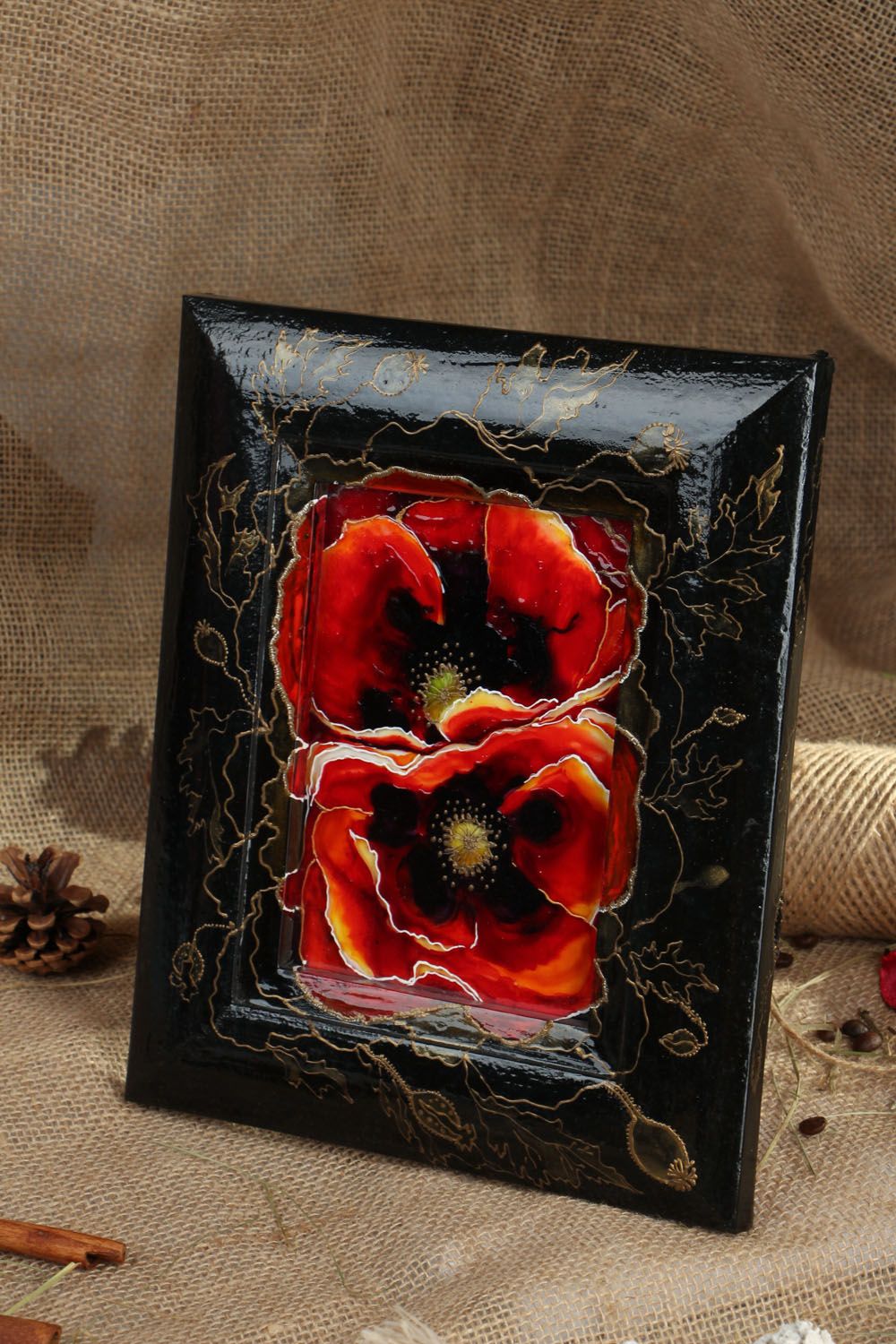 Homemade stained glass painting Poppies photo 5