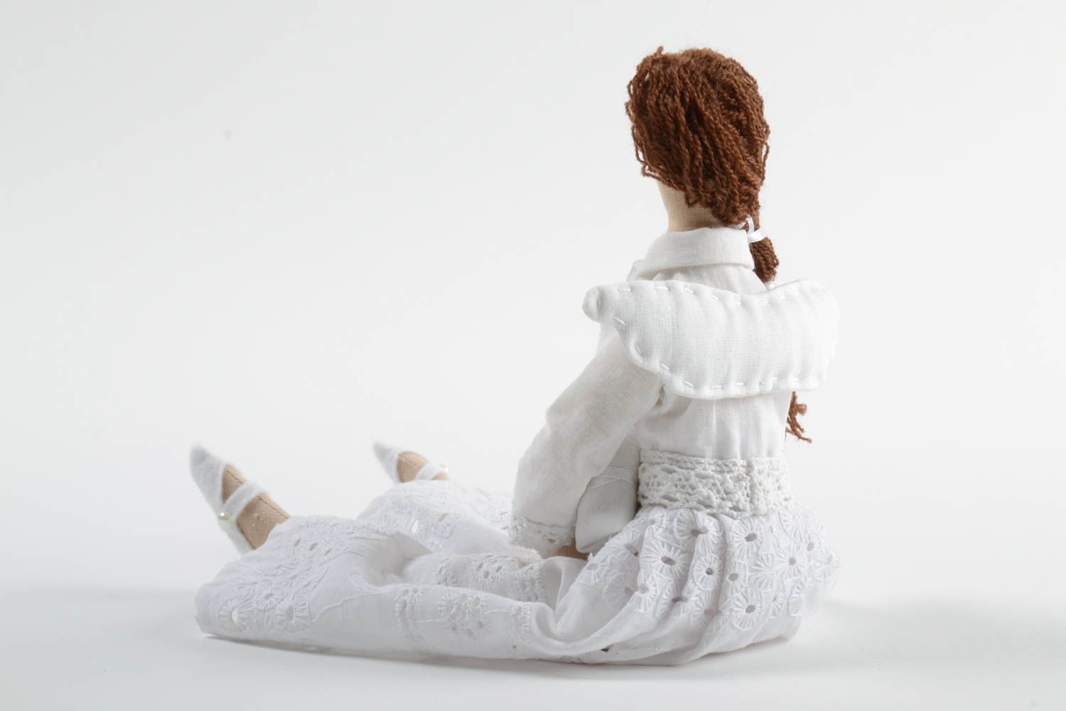 Авторская тканевая кукла из хлопка хэнд мэйд мягкая игрушка Ангел в белом фото 4