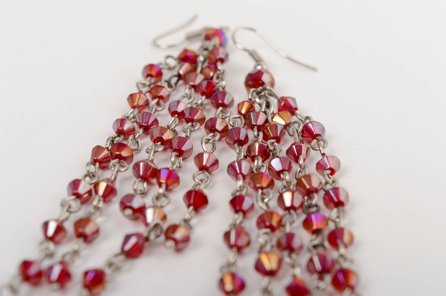 Crystal earrings with charms handmade accessory with beautiful red charms photo 4