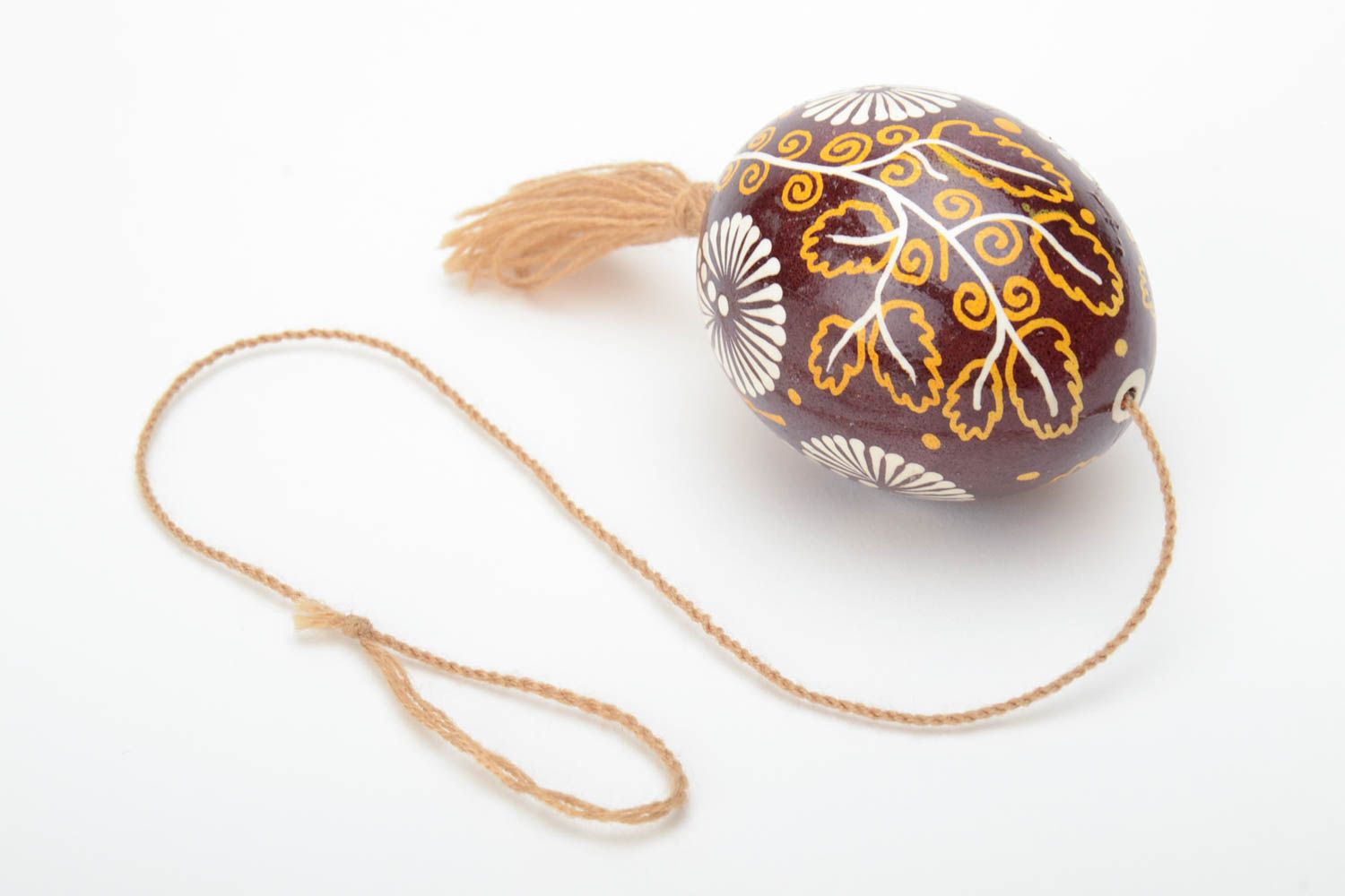 Handmade decorative wall hanging brown and beige painted Easter egg with tassel photo 2