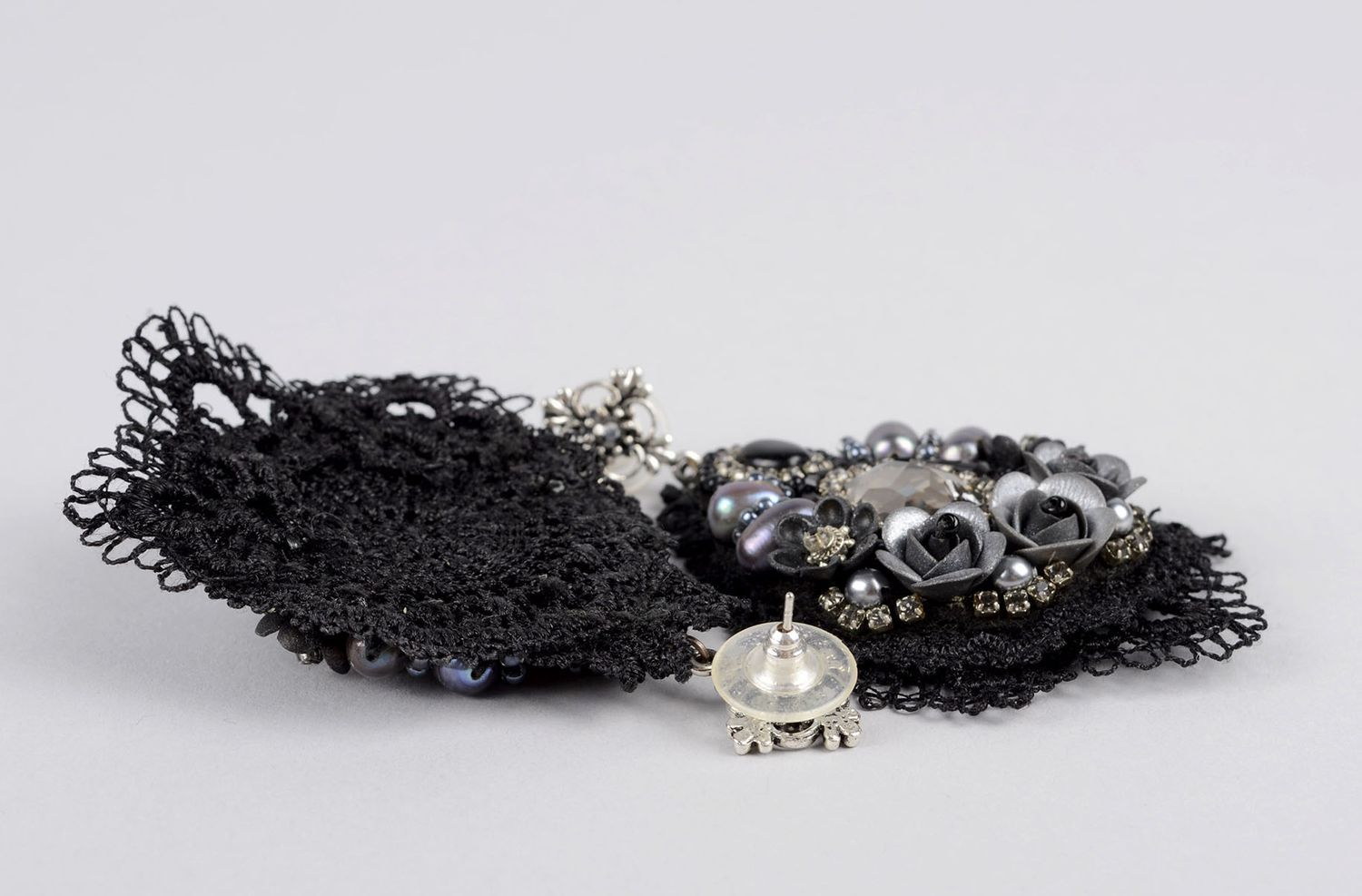 Handmade black earrings evening earrings with glass beads stylish accessory photo 4