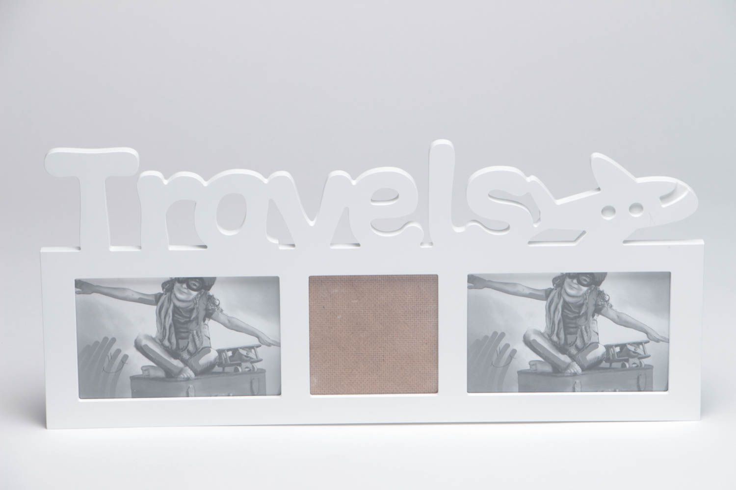 Handgemachter weißer Fotorahmen aus Holz für drei Fotos schön rechteckig foto 2