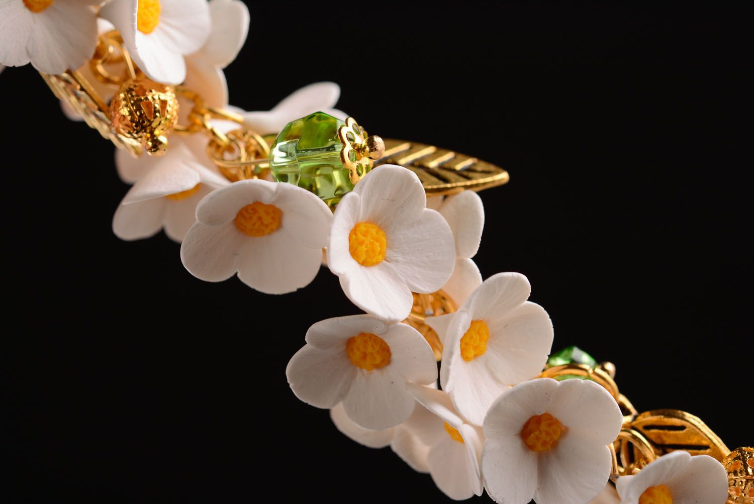 Bracelet fleurs en pâte polymère Lilas blanc  photo 5
