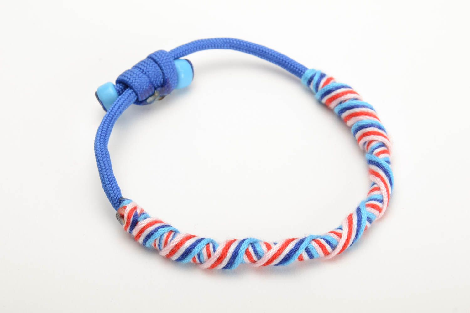 Colorful handmade bracelet made of paracord and floss thread beautiful designer accessory photo 4
