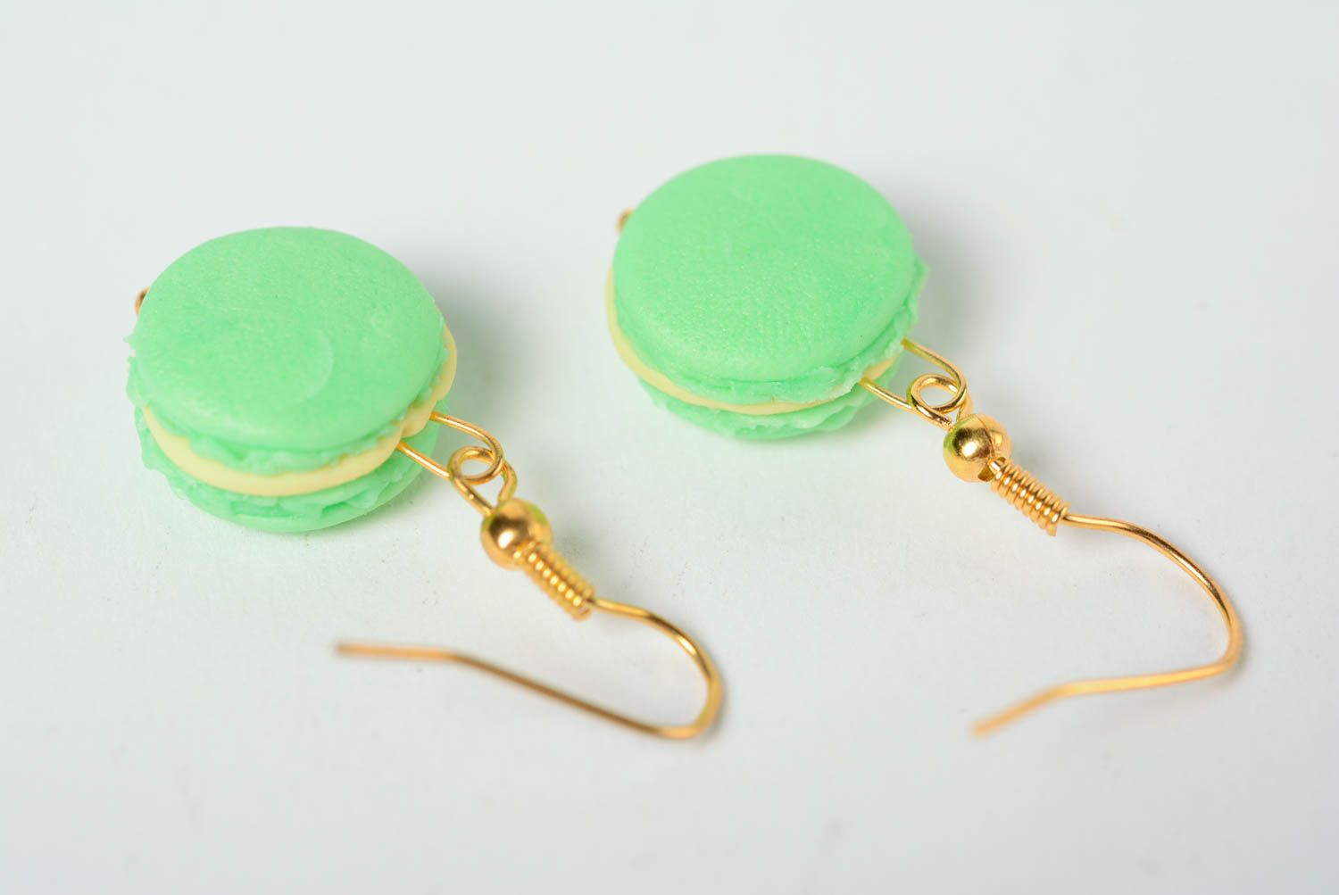 Handmade polymer clay dangling earrings light green macaroons for women photo 5