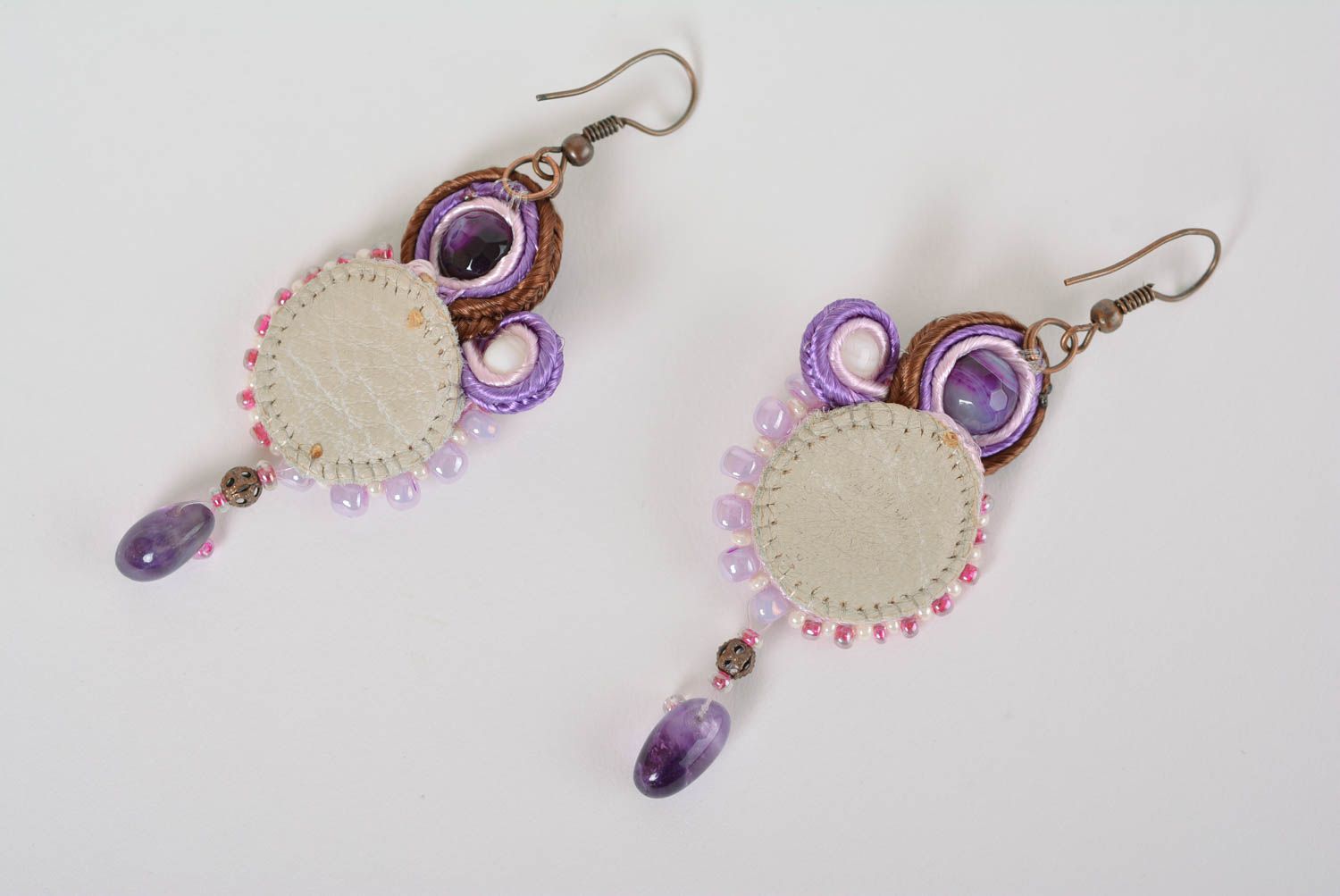 Soutache earrings handmade earrings evening accessories with amethyst stones photo 3