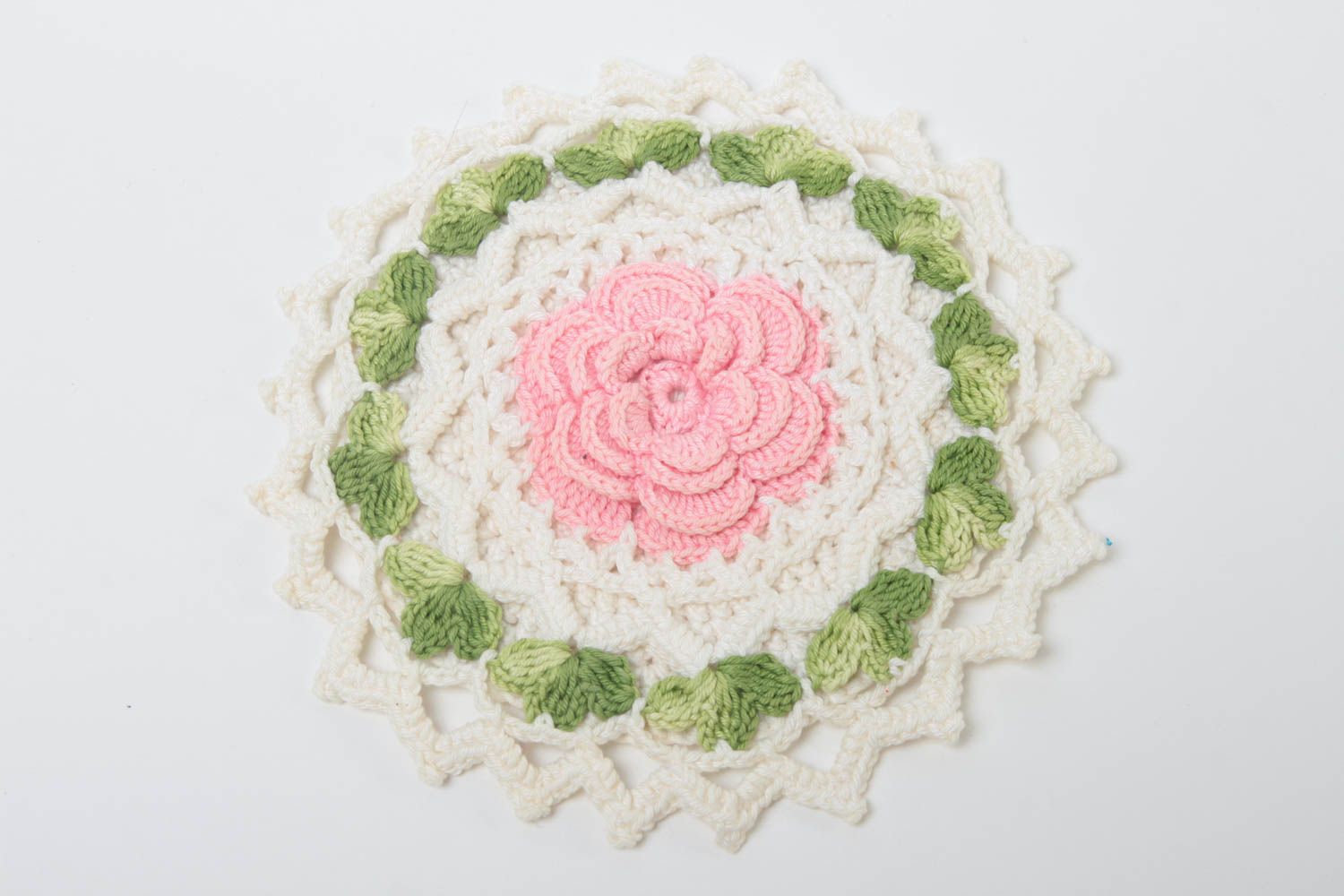 Handmade schöner Topflappen gehäkelt Küchen Textilien Haus Deko rosa Blume foto 2