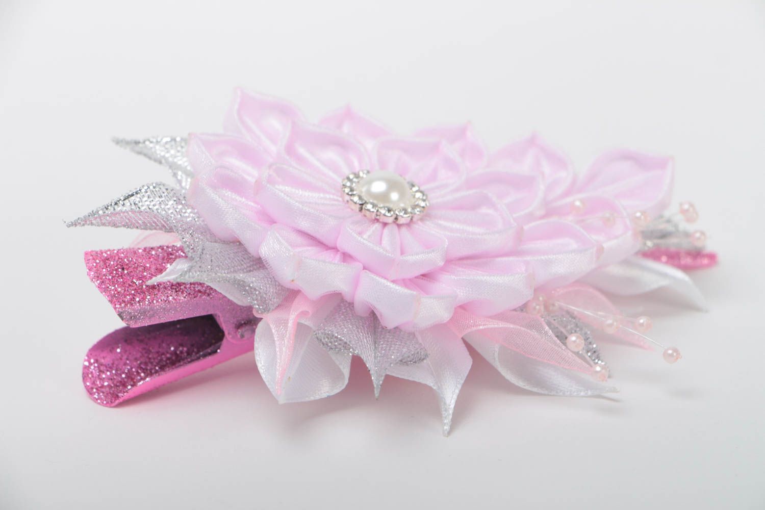 Feine modische rosafarbige handgemachte Haarspange für Kinder üppige Blume foto 3