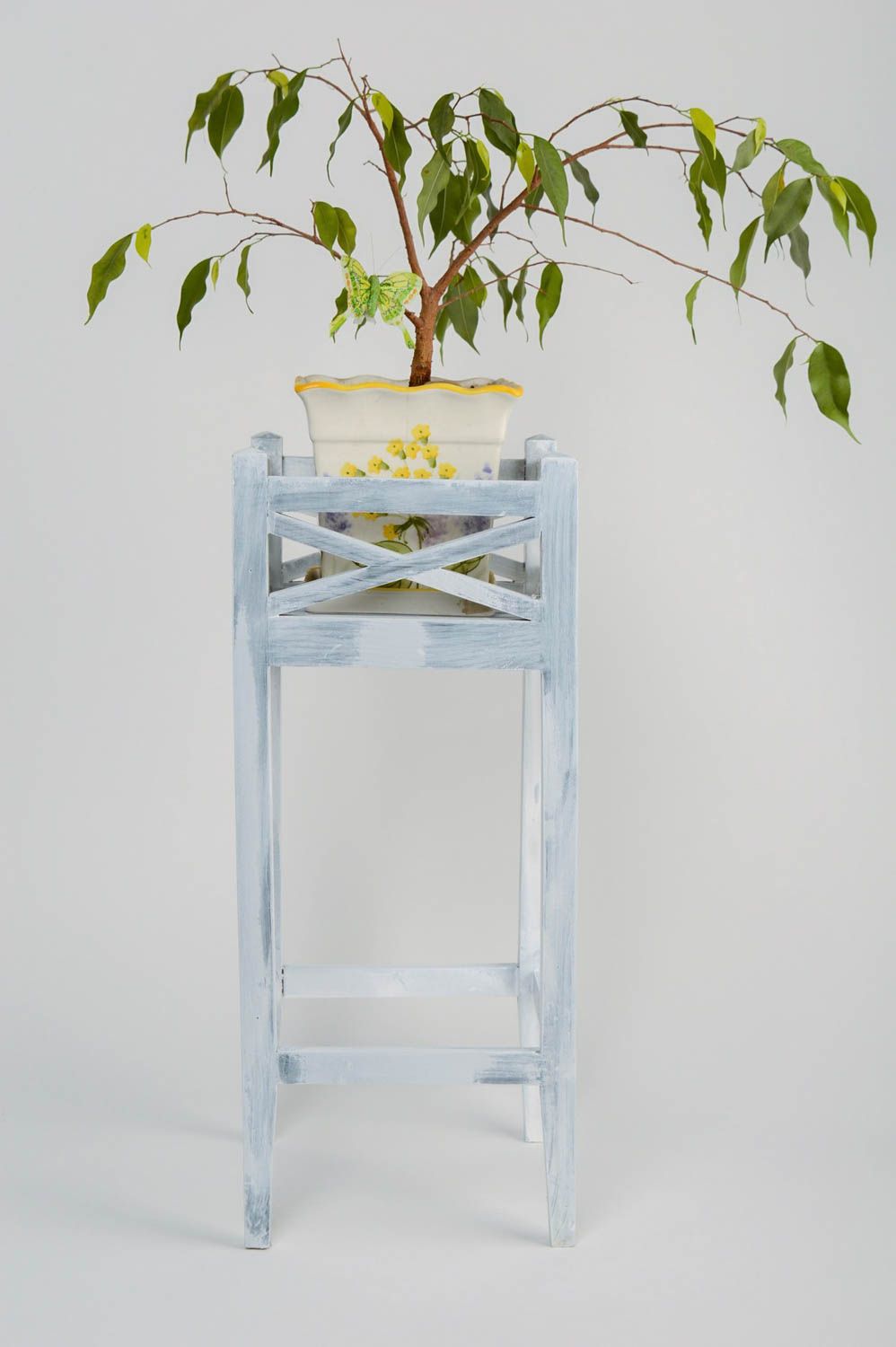 Beautiful handmade decorative white pine wood plant pot holder interior design photo 1