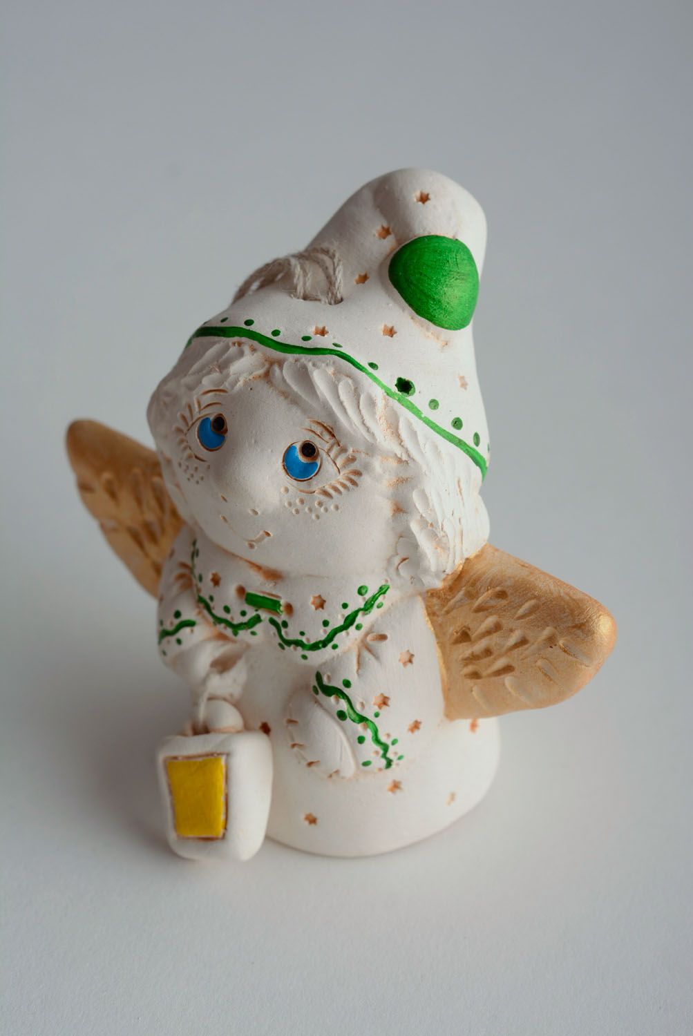 Handmade clay bell Angel with Lamp photo 1