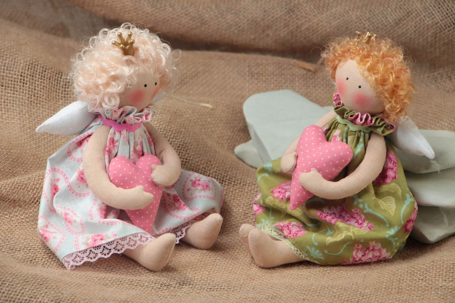 Handmade interior soft fabric toys designer beautiful set of 2 pieces Angels photo 1