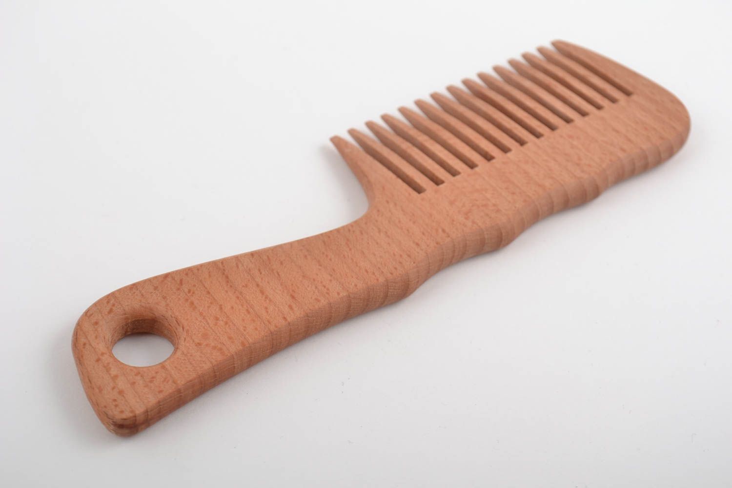 Handmade natural convenient organic wooden hair comb with handle photo 3